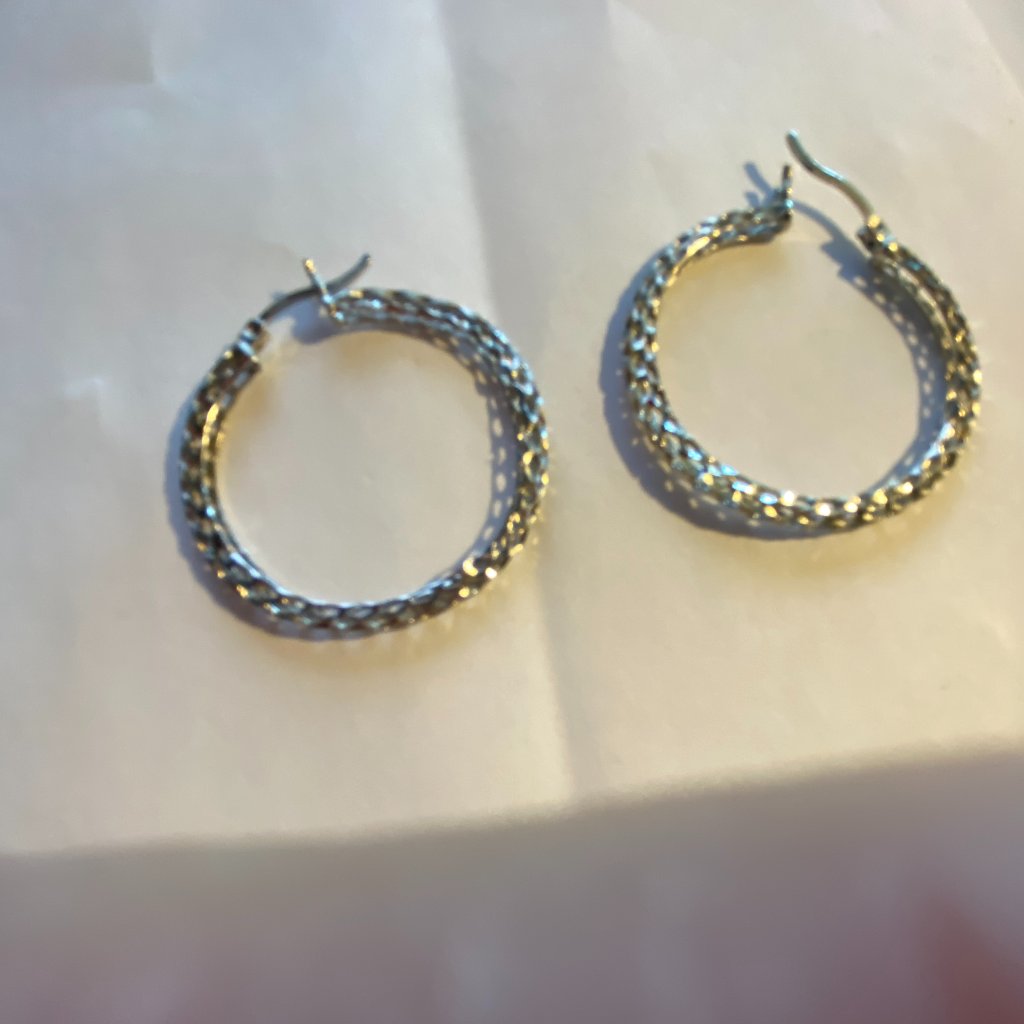 New Su 925 Lightweight Mesh Textured Hoop Earrings~